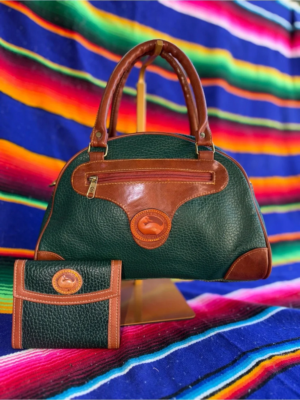 Dooney & Bourke(inspired)Green Leather Satchel with Brown Trim
